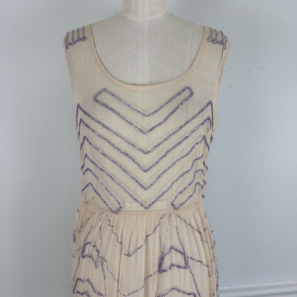 Free People Slip Mini Dress Embellished Mesh Sheer XS Sequin Party Fairy Whimsy - Picture 4 of 10